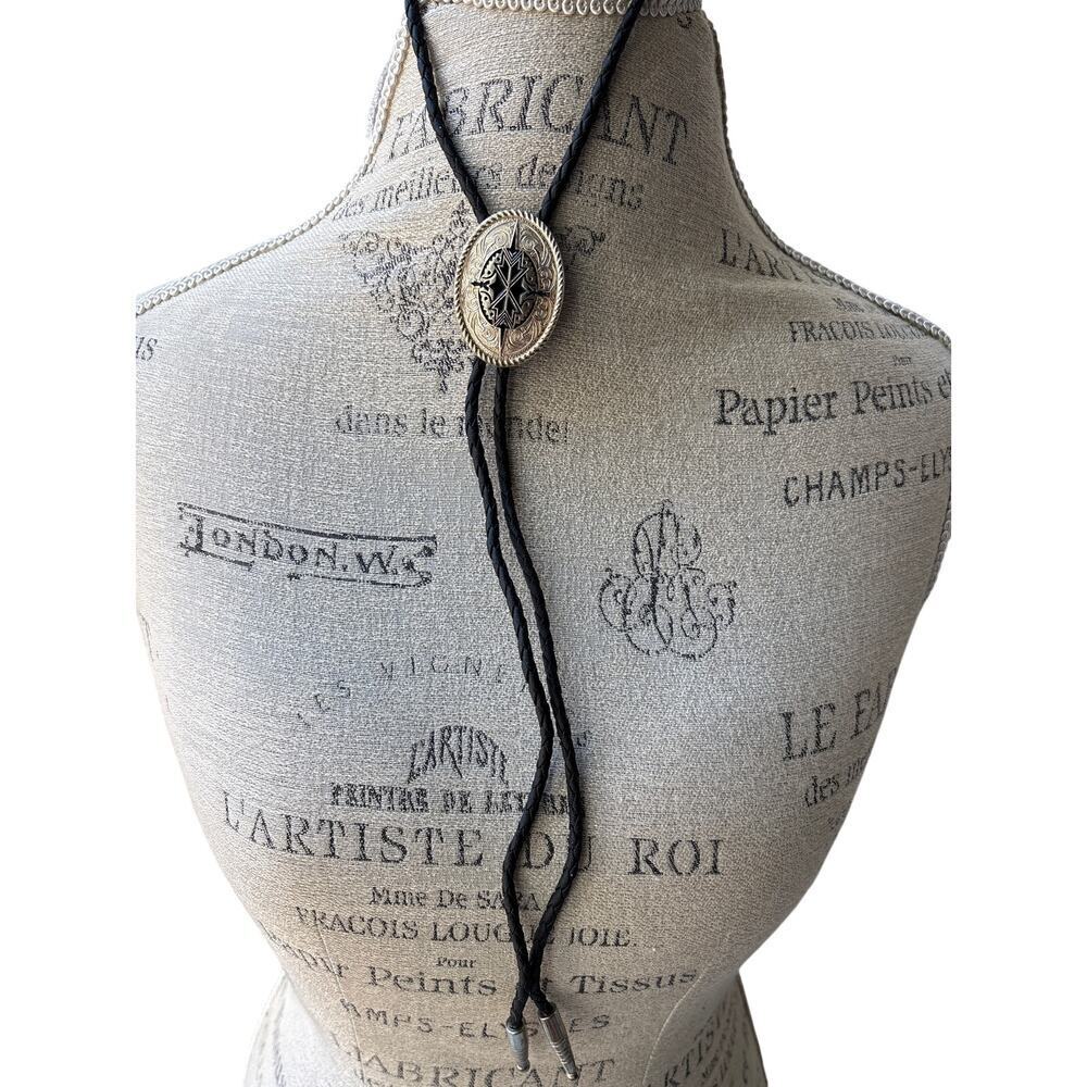 Vintage Masonic Compass Square Bolo Tie Silver Western Festival Jewelry